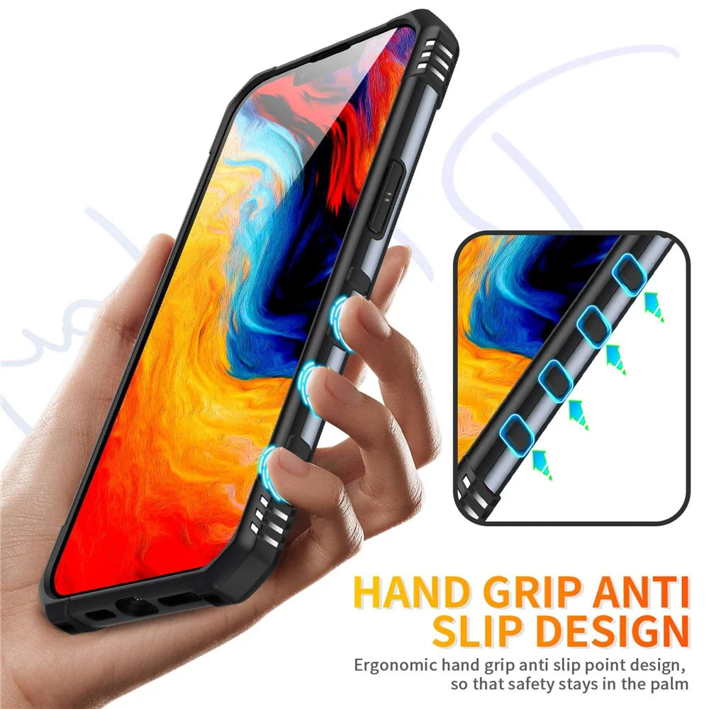 For iPhone 14 Ring Holder Kickstand Case Hard PC Soft TPU Military Grade Shockproof Car Mount Cover - Grey - 3