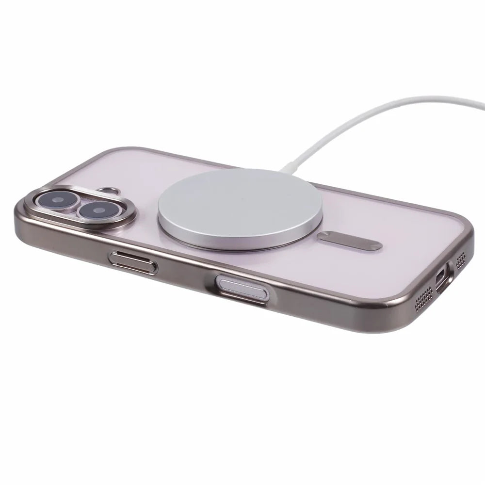 For iPhone 16 Plus Case Matte Electroplating Phone Cover Compatible with MagSafe - Titanium Grey - 4