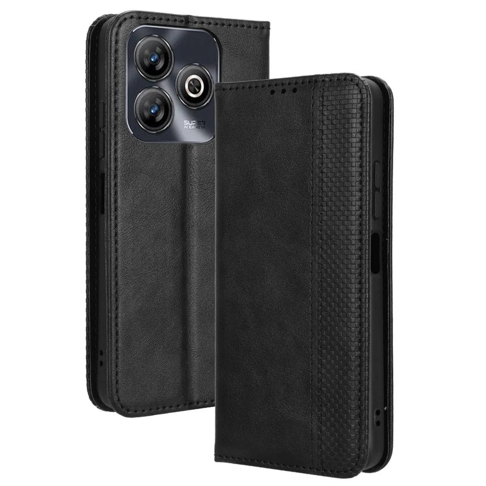 For ZTE Blade A75 4G Leather Case Wallet Stand Retro Texture Phone Cover - Black - 1
