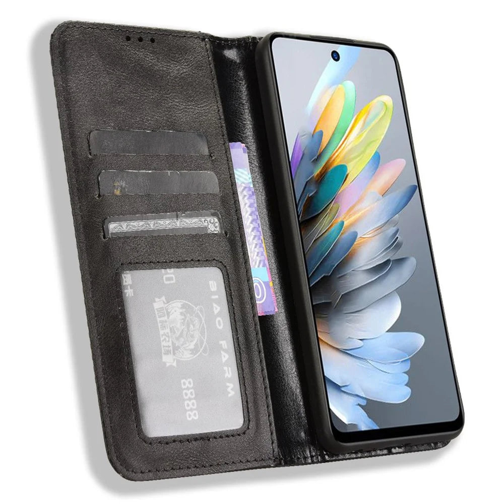 For ZTE Blade A75 4G Leather Case Wallet Stand Retro Texture Phone Cover - Black - 2