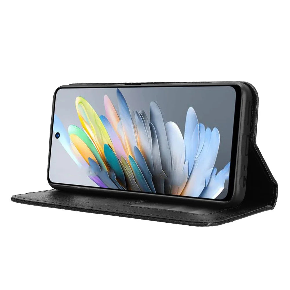 For ZTE Blade A75 4G Leather Case Wallet Stand Retro Texture Phone Cover - Black - 3