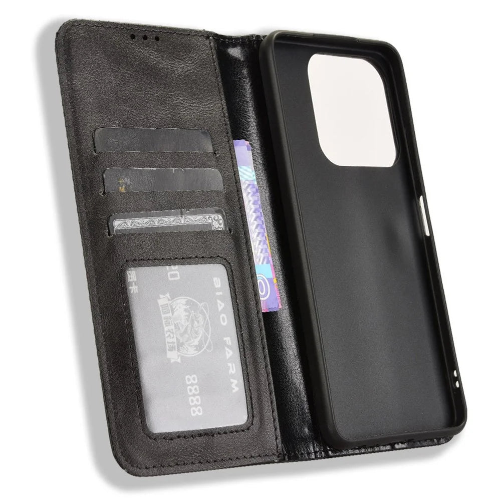 For ZTE Blade A75 4G Leather Case Wallet Stand Retro Texture Phone Cover - Black - 5