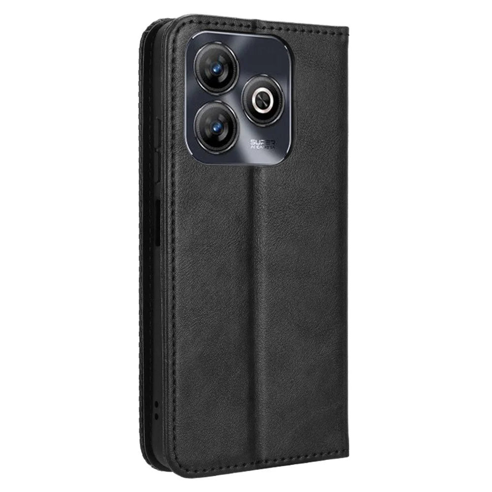 For ZTE Blade A75 4G Leather Case Wallet Stand Retro Texture Phone Cover - Black - 7