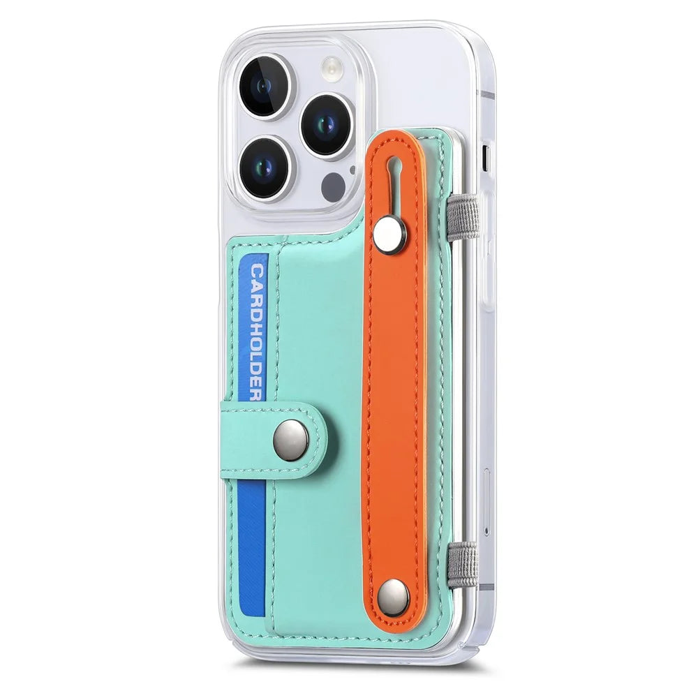 CY1 For iPhone 16 Pro Case Card Slot Wristband Kickstand Leather+PC Phone Cover - Mint Green - 2