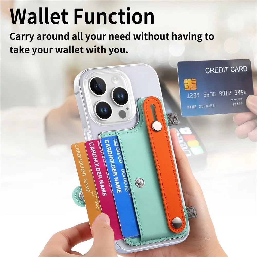 CY1 For iPhone 16 Pro Case Card Slot Wristband Kickstand Leather+PC Phone Cover - Mint Green - 5