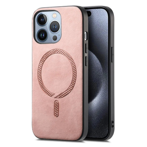 B1 For iPhone 16 Pro Leather Back Case Compatible with MagSafe Skin-Touch Phone Cover - Pink - 1