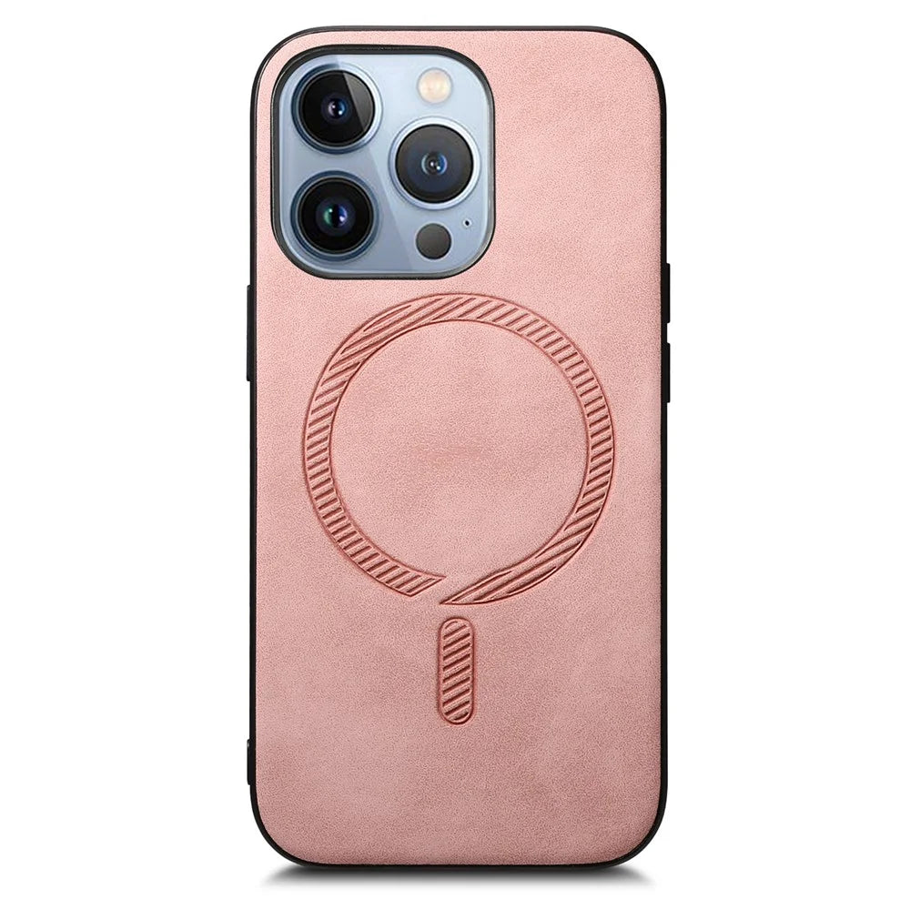 B1 For iPhone 16 Pro Leather Back Case Compatible with MagSafe Skin-Touch Phone Cover - Pink - 2
