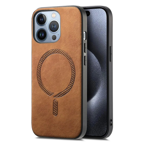 B1 For iPhone 16 Pro Max Leather Back Case Compatible with MagSafe Skin-Touch Phone Cover - Brown - 1