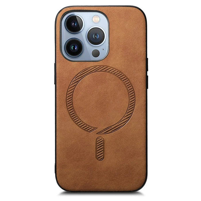 B1 For iPhone 16 Pro Max Leather Back Case Compatible with MagSafe Skin-Touch Phone Cover - Brown - 2