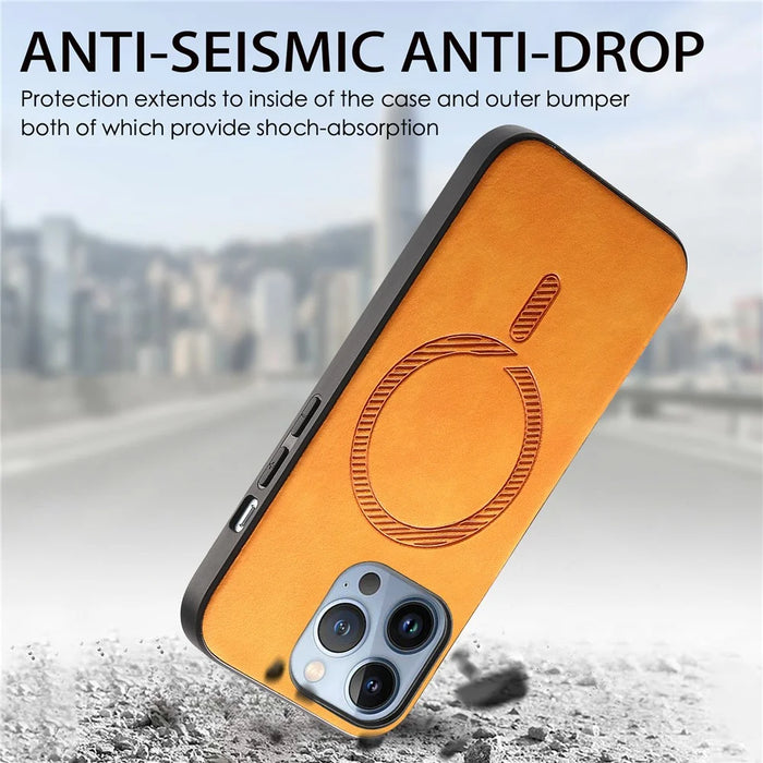 B1 For iPhone 16 Pro Max Leather Back Case Compatible with MagSafe Skin-Touch Phone Cover - Brown - 6