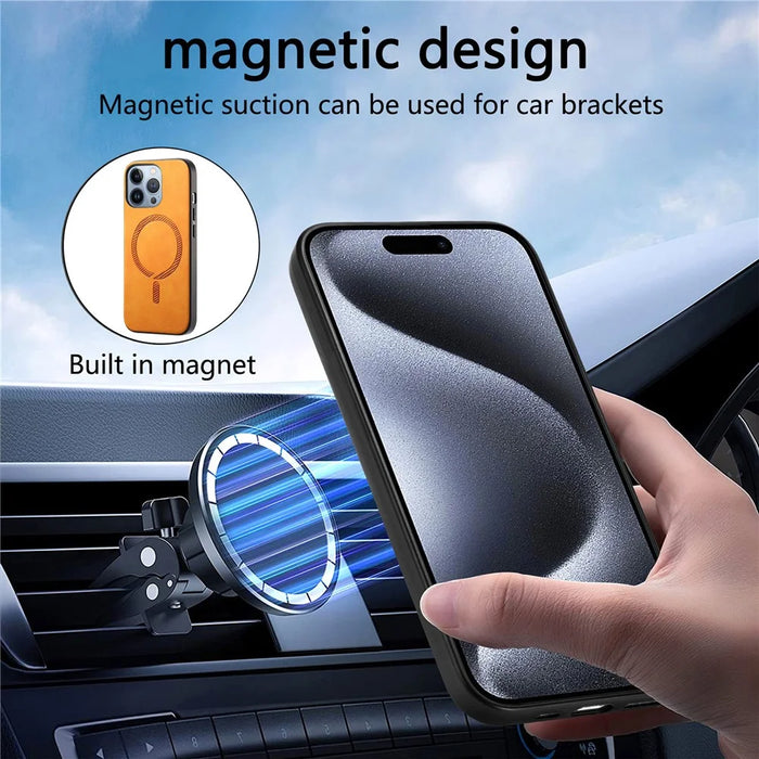 B1 For iPhone 16 Pro Max Leather Back Case Compatible with MagSafe Skin-Touch Phone Cover - Brown - 7