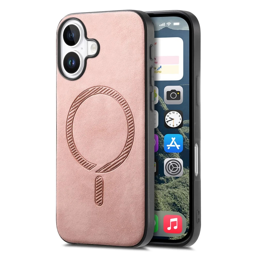 B1 For iPhone 16 Leather Back Case Compatible with MagSafe Skin-Touch Phone Cover - Pink - 1