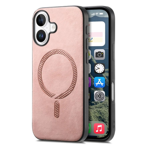 B1 For iPhone 16 Leather Back Case Compatible with MagSafe Skin-Touch Phone Cover - Pink - 1
