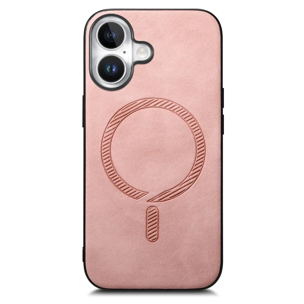 B1 For iPhone 16 Leather Back Case Compatible with MagSafe Skin-Touch Phone Cover - Pink - 2