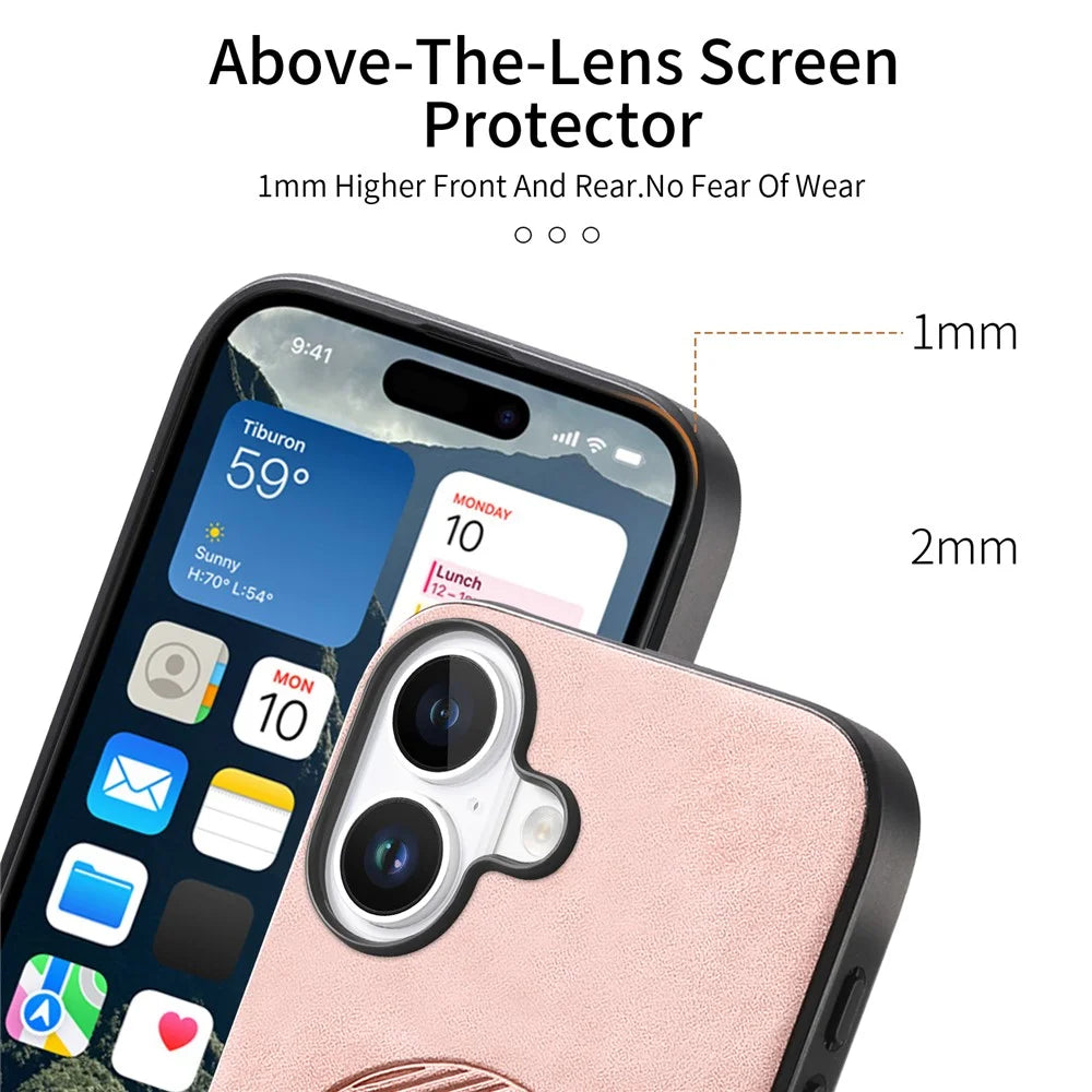 B1 For iPhone 16 Leather Back Case Compatible with MagSafe Skin-Touch Phone Cover - Pink - 3