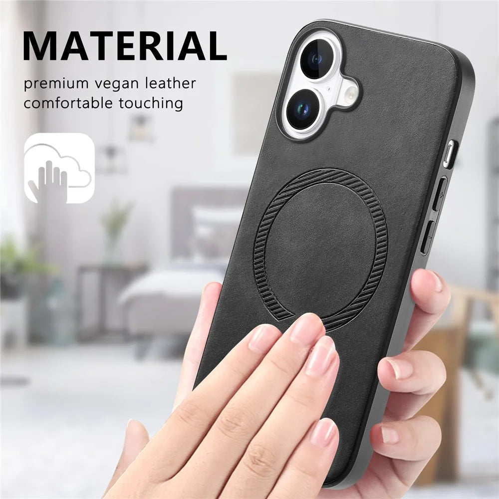 B1 For iPhone 16 Leather Back Case Compatible with MagSafe Skin-Touch Phone Cover - Pink - 5