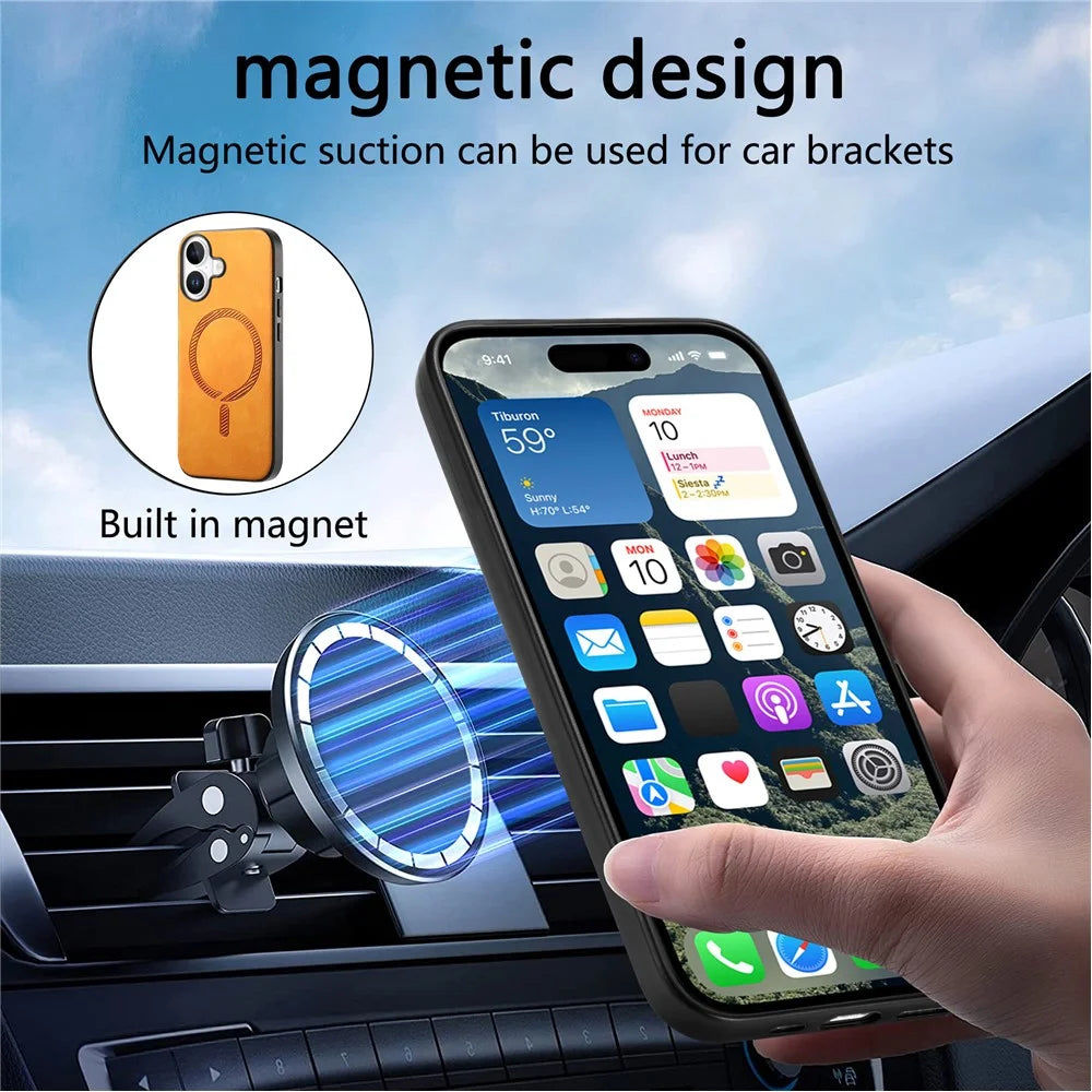 B1 For iPhone 16 Leather Back Case Compatible with MagSafe Skin-Touch Phone Cover - Pink - 7