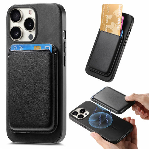 B2 For iPhone 16 Pro Case Detachable Magnetic Card Bag Leather+TPU Phone Cover - Black - 1