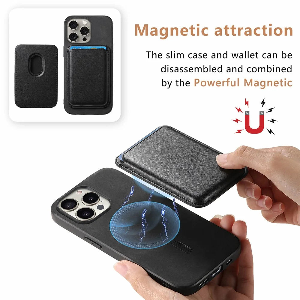 B2 For iPhone 16 Pro Case Detachable Magnetic Card Bag Leather+TPU Phone Cover - Black - 5