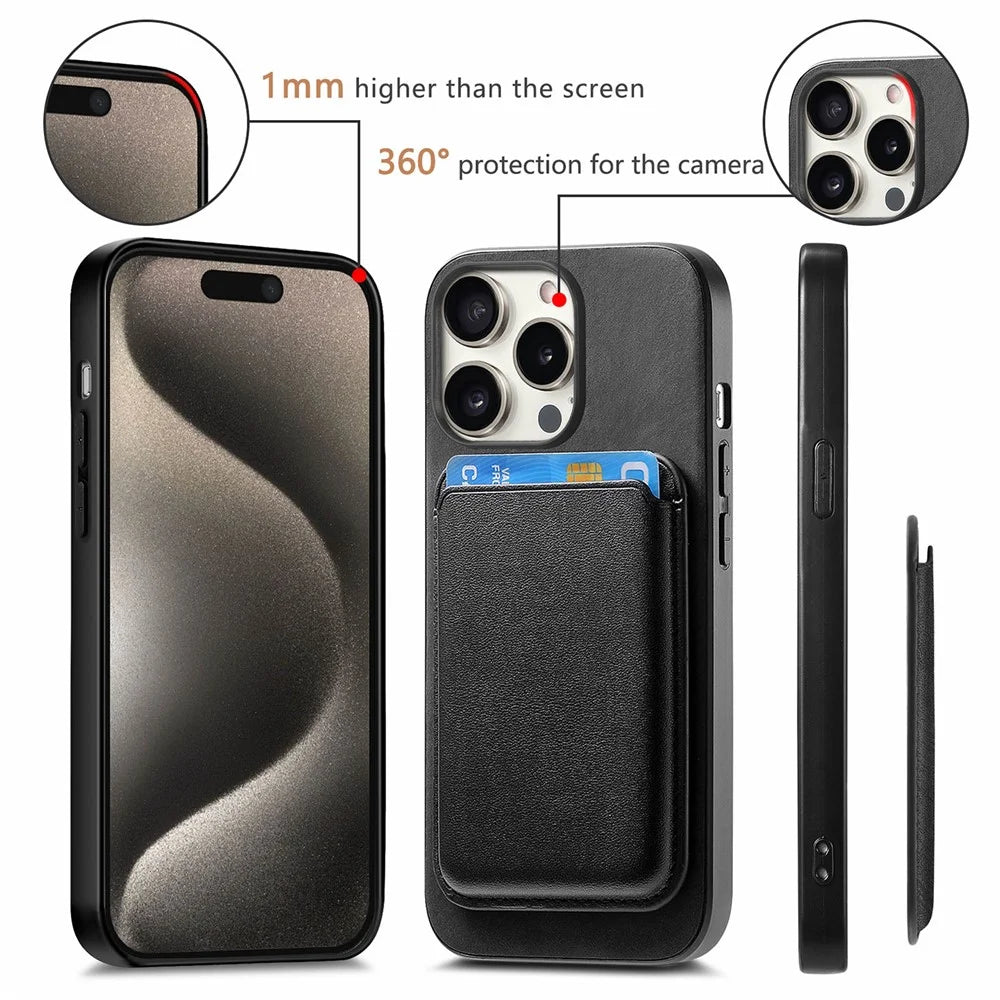 B2 For iPhone 16 Pro Case Detachable Magnetic Card Bag Leather+TPU Phone Cover - Black - 6