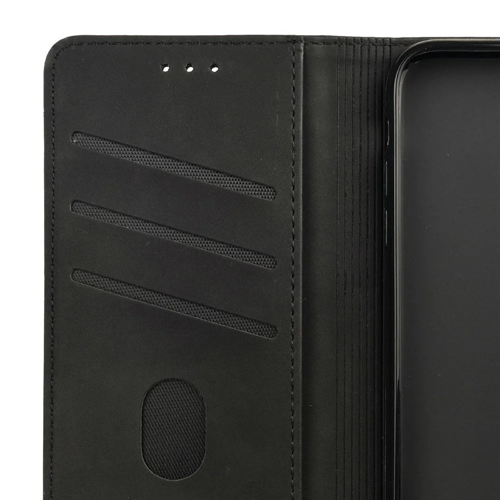 For Asus Zenfone 9 5G Anti-drop Splicing Phone Case PU Leather Magnetic Auto-absorbed Skin-touch Feeling Phone Wallet Cover with Stand - Black - 5