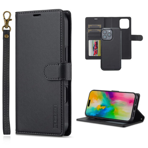LC.IMEEKE L2 Series for iPhone 16 Pro Max Case PU Leather Wallet Detachable Magnetic Phone Cover - Black - 1