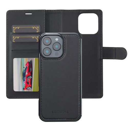 LC.IMEEKE L2 Series for iPhone 16 Pro Max Case PU Leather Wallet Detachable Magnetic Phone Cover - Black - 2