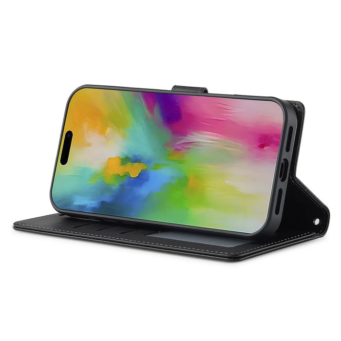 LC.IMEEKE L2 Series for iPhone 16 Pro Max Case PU Leather Wallet Detachable Magnetic Phone Cover - Black - 4