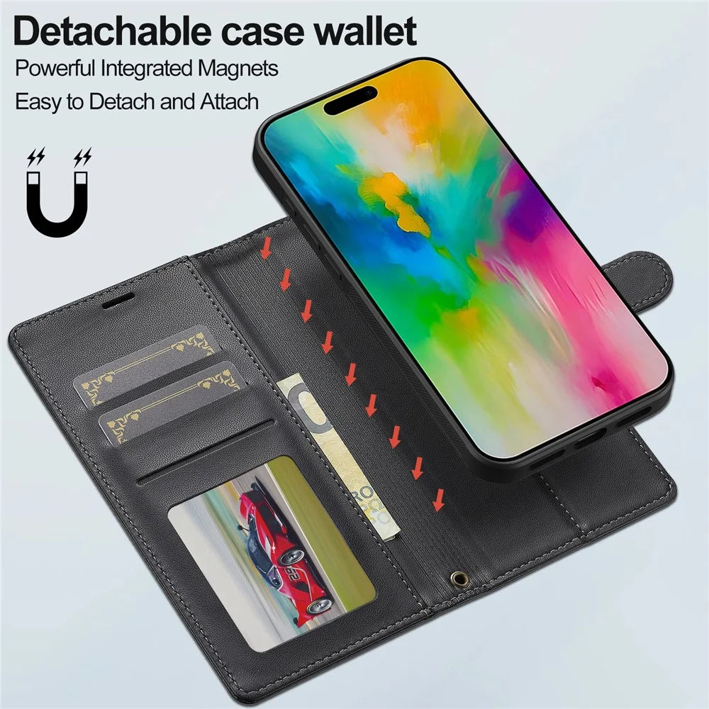 LC.IMEEKE L2 Series for iPhone 16 Pro Max Case PU Leather Wallet Detachable Magnetic Phone Cover - Black - 7