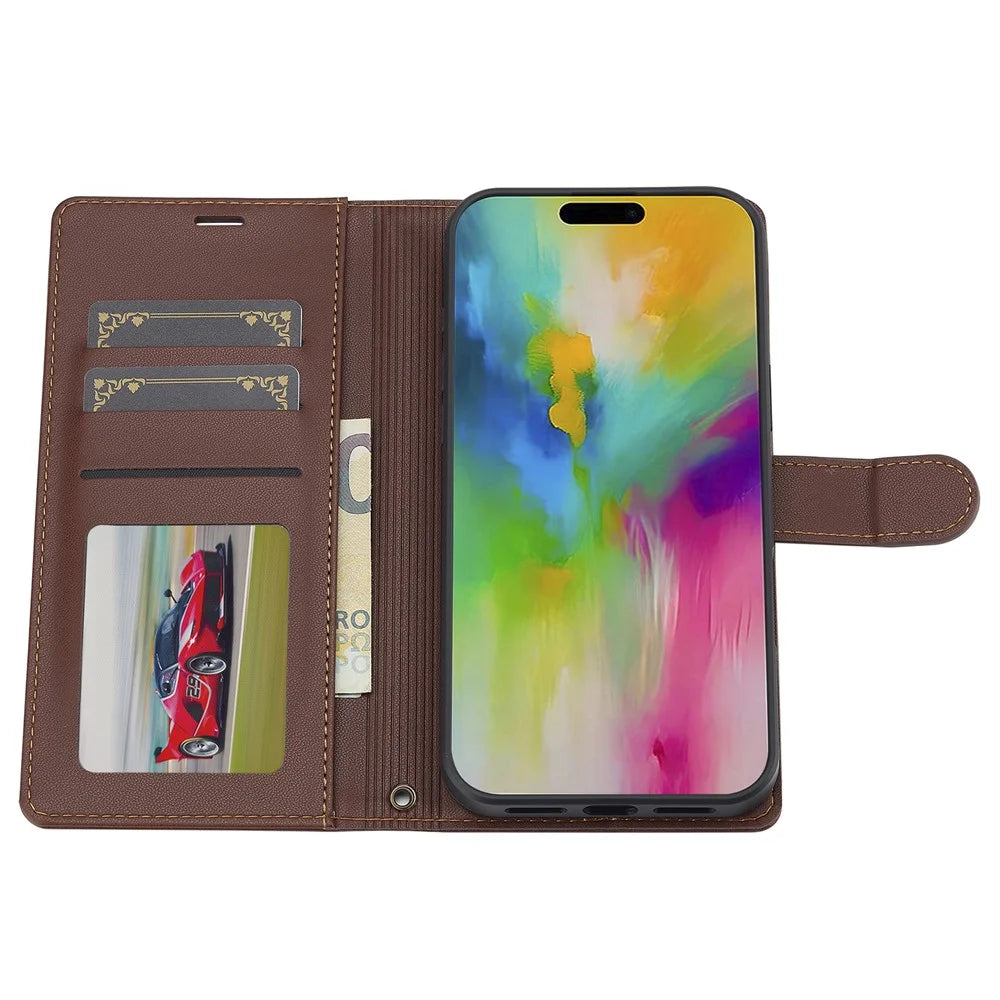 LC.IMEEKE L2 Series for iPhone 16 Case PU Leather Wallet Detachable Magnetic Phone Cover - Brown - 3