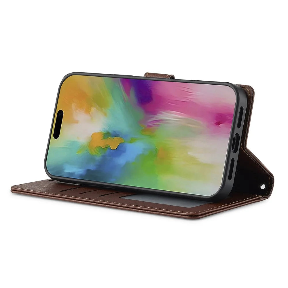 LC.IMEEKE L2 Series for iPhone 16 Case PU Leather Wallet Detachable Magnetic Phone Cover - Brown - 4