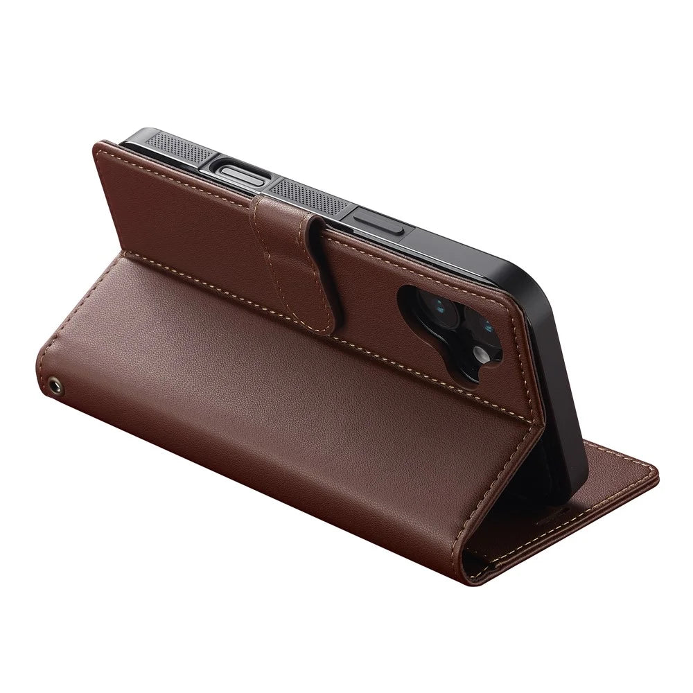 LC.IMEEKE L2 Series for iPhone 16 Case PU Leather Wallet Detachable Magnetic Phone Cover - Brown - 5
