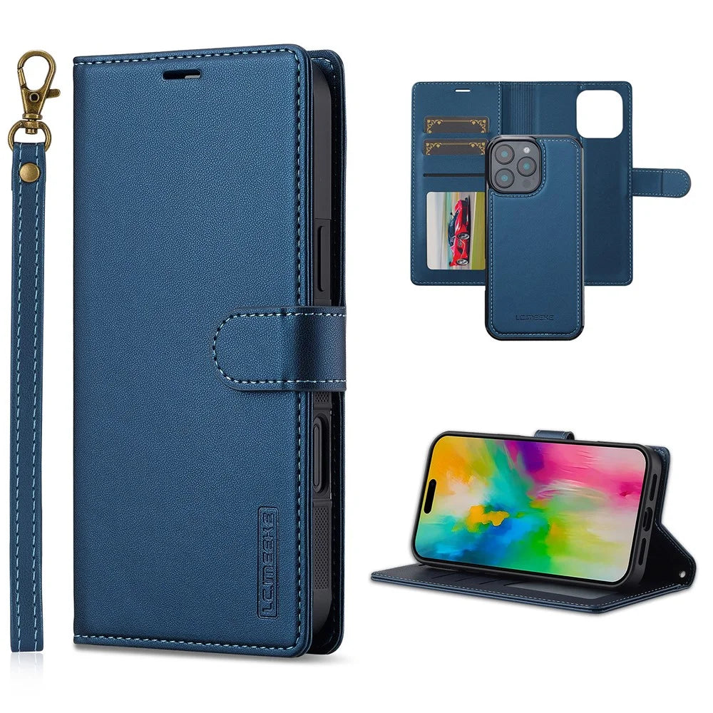 LC.IMEEKE L2 Series for iPhone 16 Pro Case PU Leather Wallet Detachable Magnetic Phone Cover - Blue - 1
