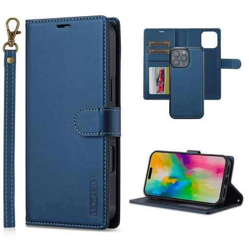 LC.IMEEKE L2 Series for iPhone 16 Pro Case PU Leather Wallet Detachable Magnetic Phone Cover - Blue - 1