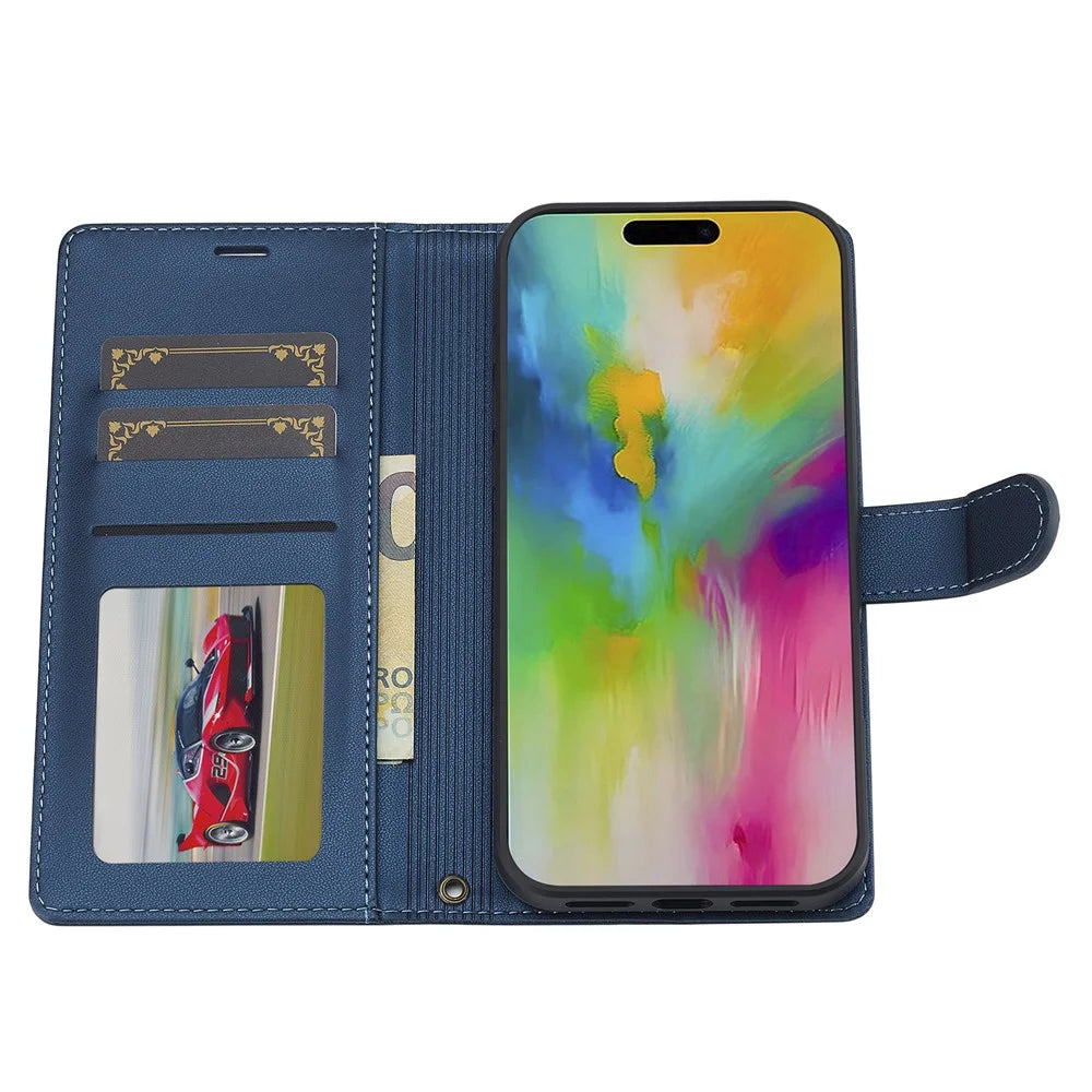 LC.IMEEKE L2 Series for iPhone 16 Pro Case PU Leather Wallet Detachable Magnetic Phone Cover - Blue - 3