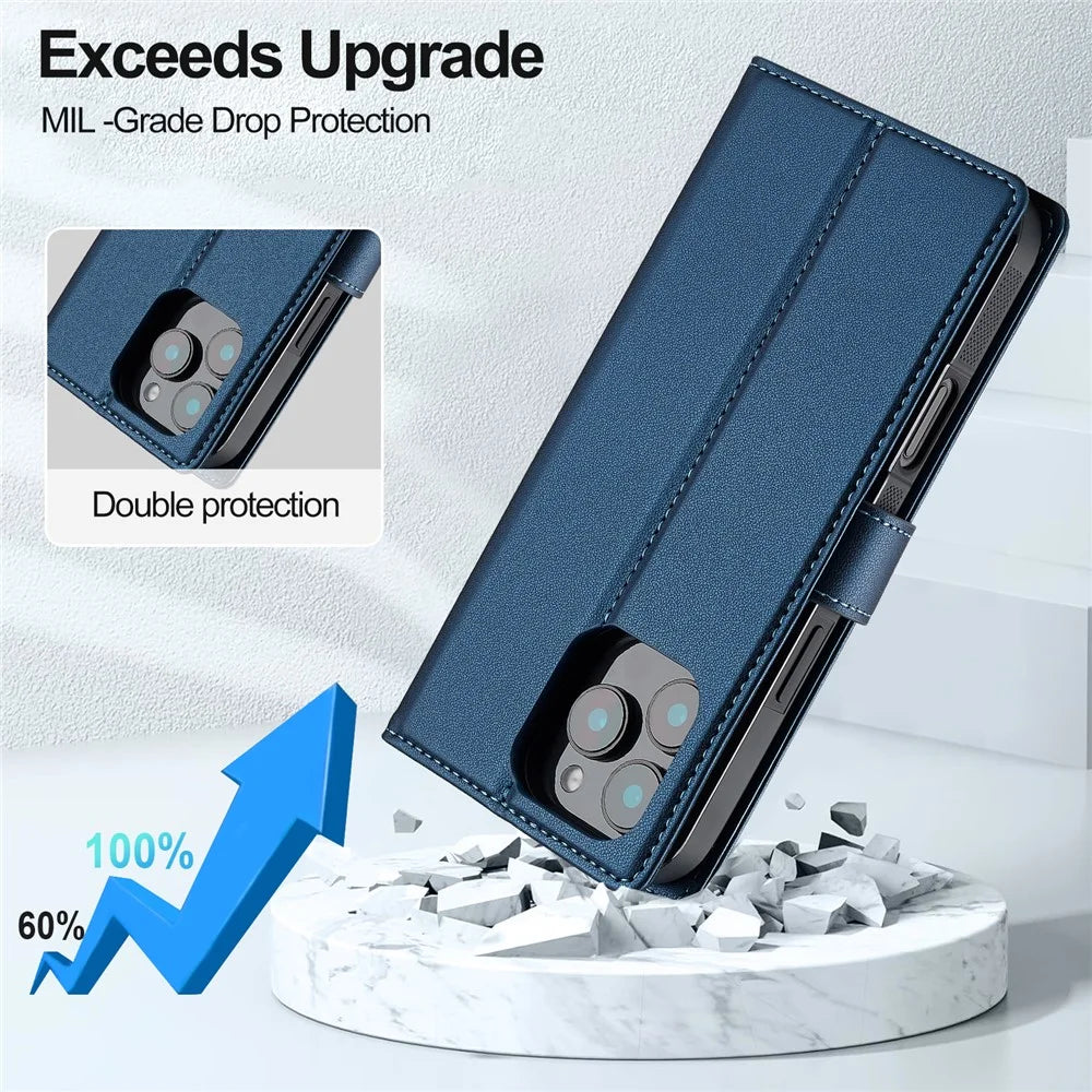 LC.IMEEKE L2 Series for iPhone 16 Pro Case PU Leather Wallet Detachable Magnetic Phone Cover - Blue - 6