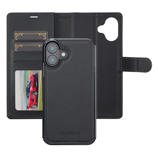 LC.IMEEKE L2 Series for iPhone 16 Plus Case PU Leather Wallet Detachable Magnetic Phone Cover - Black - 2