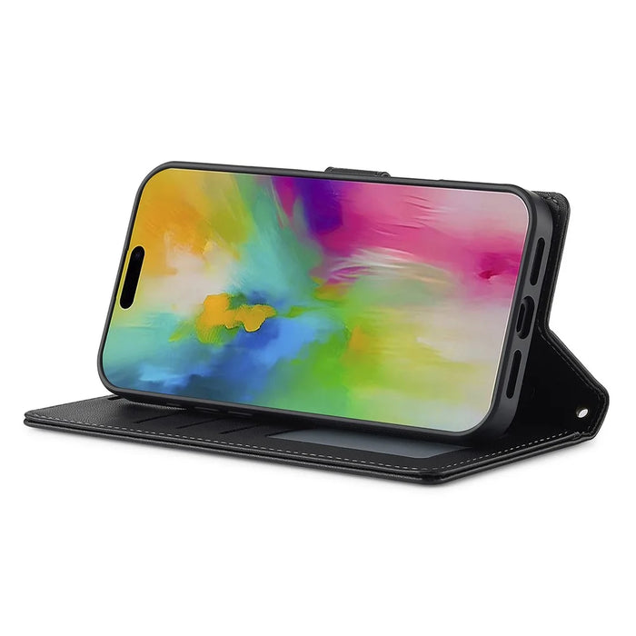 LC.IMEEKE L2 Series for iPhone 16 Plus Case PU Leather Wallet Detachable Magnetic Phone Cover - Black - 4