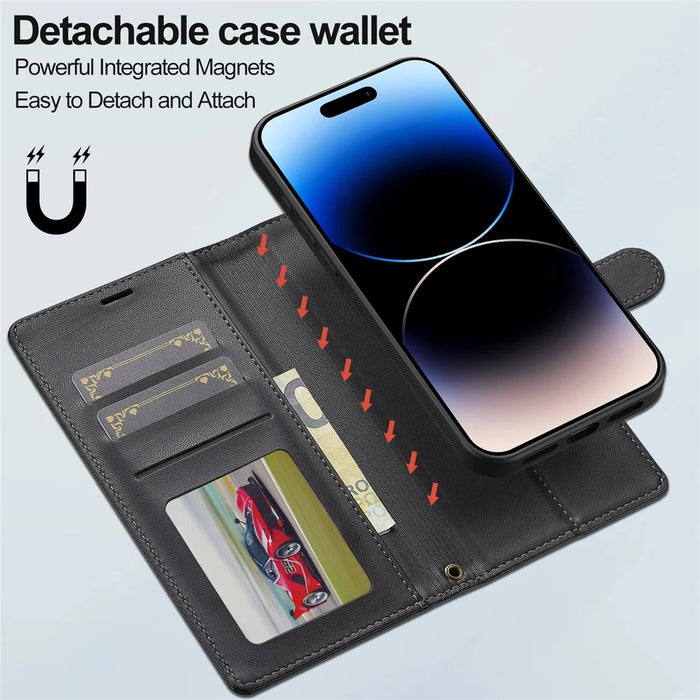 LC.IMEEKE L2 Series for iPhone 16 Plus Case PU Leather Wallet Detachable Magnetic Phone Cover - Black - 7