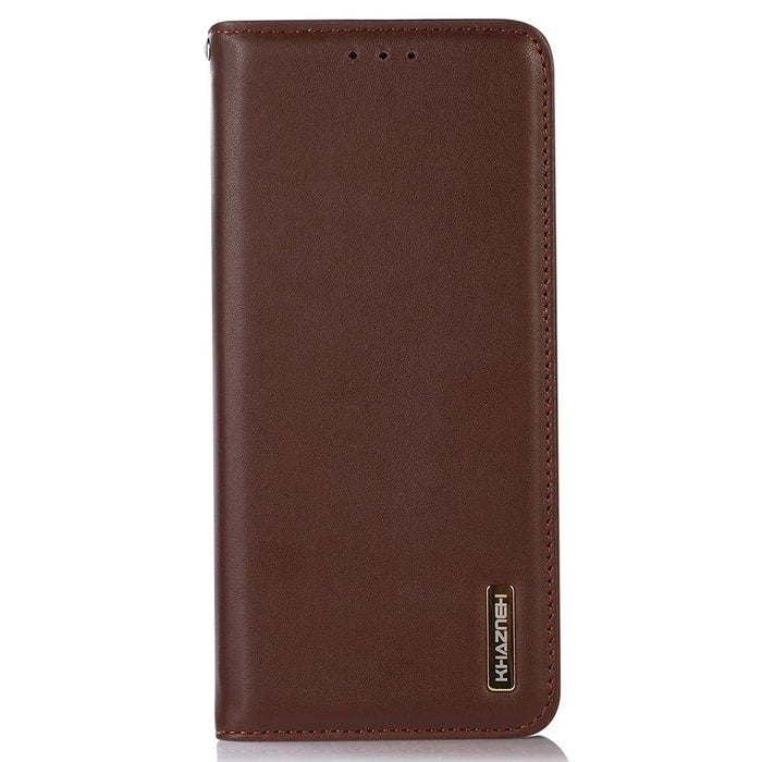 KHAZNEH For iPhone 17e / 16e Case Genuine Cow Leather Wallet Phone Cover Nappa Texture - Brown - 6