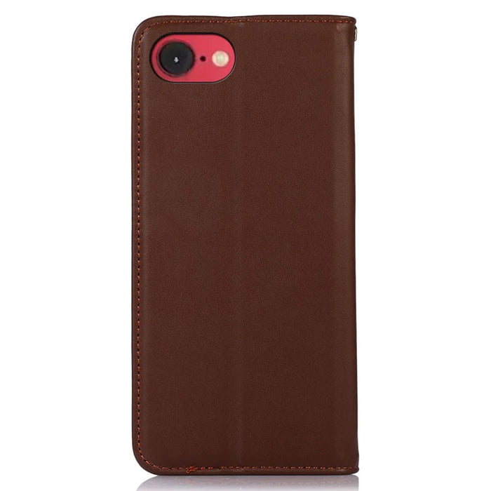 KHAZNEH For iPhone 17e / 16e Case Genuine Cow Leather Wallet Phone Cover Nappa Texture - Brown - 7