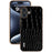 ABEEL For iPhone 16 Plus Case Electroplating Edge Crocodile Texture Genuine Cow Leather Back Phone Cover - Black - 2
