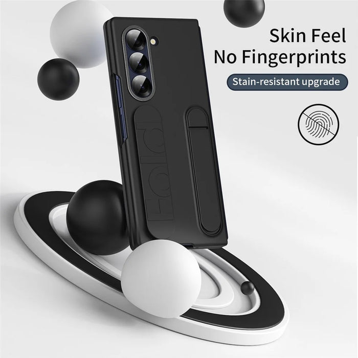 For Samsung Galaxy Z Fold6 5G Case Kickstand Wristband PC+Silicone Phone Cover - Black - 2