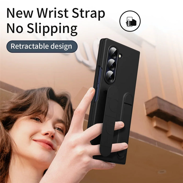 For Samsung Galaxy Z Fold6 5G Case Kickstand Wristband PC+Silicone Phone Cover - Black - 3