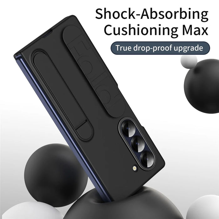 For Samsung Galaxy Z Fold6 5G Case Kickstand Wristband PC+Silicone Phone Cover - Black - 4