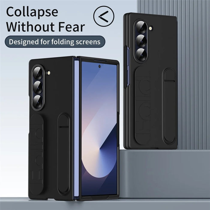 For Samsung Galaxy Z Fold6 5G Case Kickstand Wristband PC+Silicone Phone Cover - Black - 7