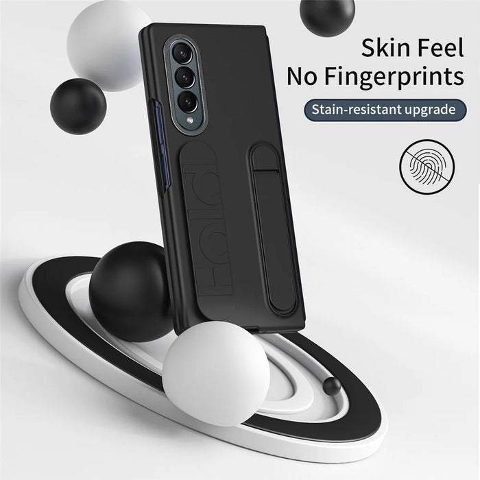 For Samsung Galaxy Z Fold4 5G Case Kickstand Wristband PC+Silicone Phone Cover - Black - 2