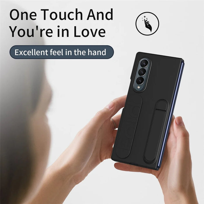 For Samsung Galaxy Z Fold4 5G Case Kickstand Wristband PC+Silicone Phone Cover - Black - 5