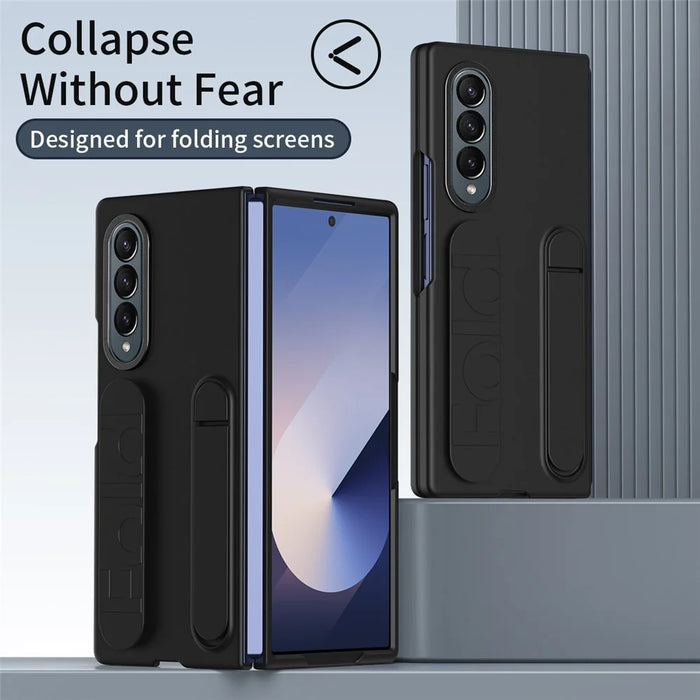 For Samsung Galaxy Z Fold4 5G Case Kickstand Wristband PC+Silicone Phone Cover - Black - 7