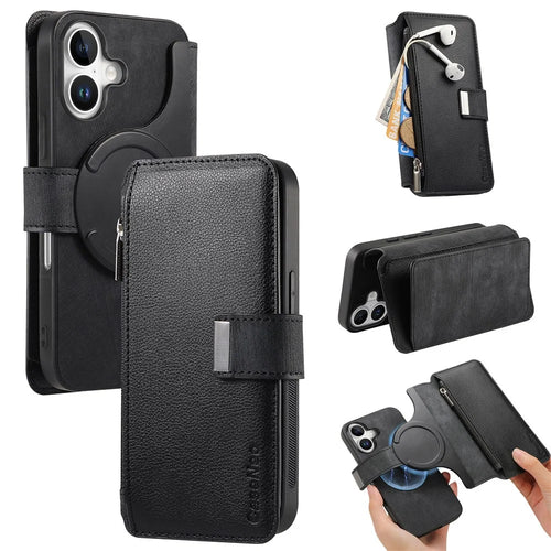 CASENEO MW-02 For iPhone 16 Plus Leather Case Detachable Magnetic Phone Cover - Black - 1